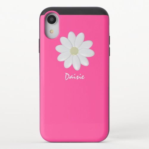 White Daisy Bright Pink Custom iPhone XR Slider Case