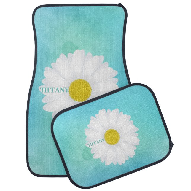 White Daisy Car Floor Mat (Set)