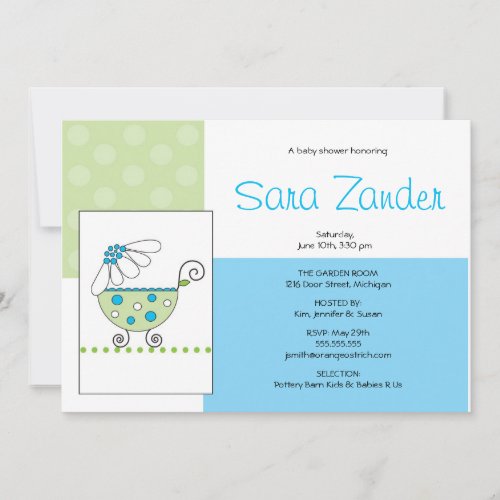 White Daisy Carriage Baby Shower Invitation