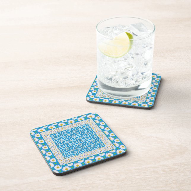 White Daisy Chains Square Coasters: Mix'n'match Drink Coaster (Right Side)