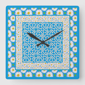 White Daisy Chains Wall Clock: Mix'n'match Square Wall Clock