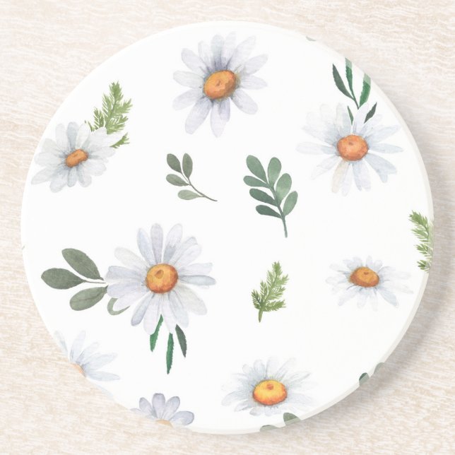 White daisy coaster, Daisy kitchen coasters (Front)