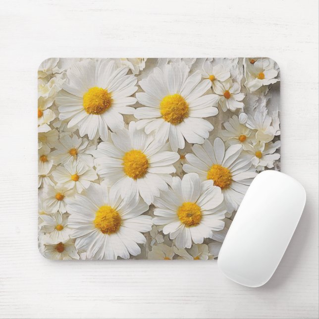 White Daisy Collection Mouse Pad (With Mouse)