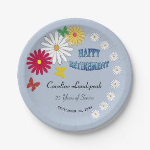 White Daisy & Colorful Butterfly Happy Retirement Paper Plates