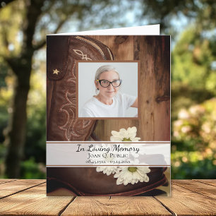 White Daisy Cowboy Boots Western Funeral Sympathy Letterpress Thank You Card