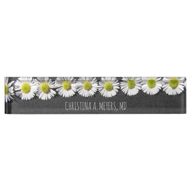 White Daisy Custom Desk Name Plate (Front)