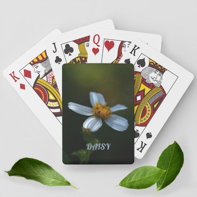 White Daisy Dark Green Floral Photographic  Poker Cards (Creator Uploaded)