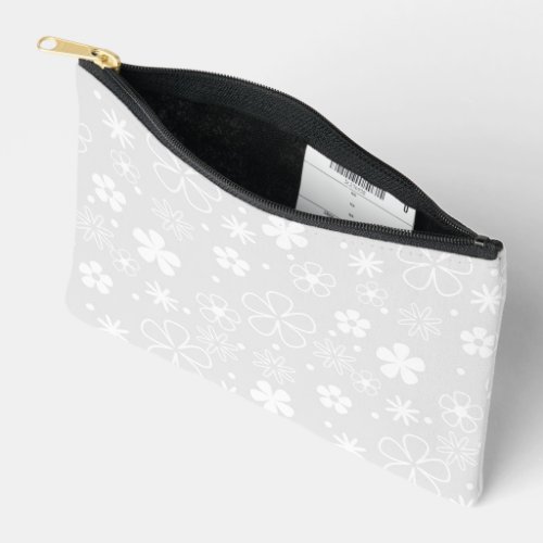 White Daisy Doodles On Gray Accessory Pouch