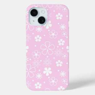 White Daisy Doodles On Pink iPhone 15 Case