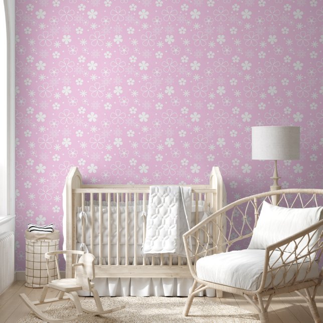 White Daisy Doodles On Pink Wallpaper (Kids)