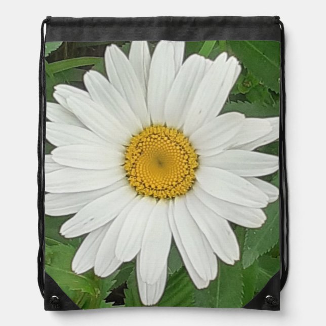 White Daisy Drawstring Backpack (Front)