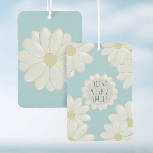 White Daisy Drive With A Smile Car Air Freshener (Always drive with a smile! A pretty springtime daisy air freshener just for you)