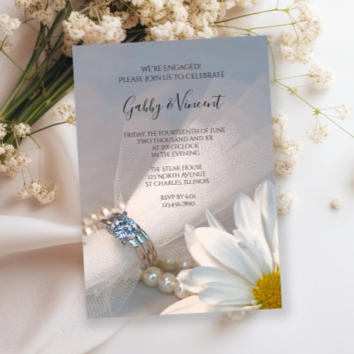 White Daisy Elegance Engagement Party Invitation