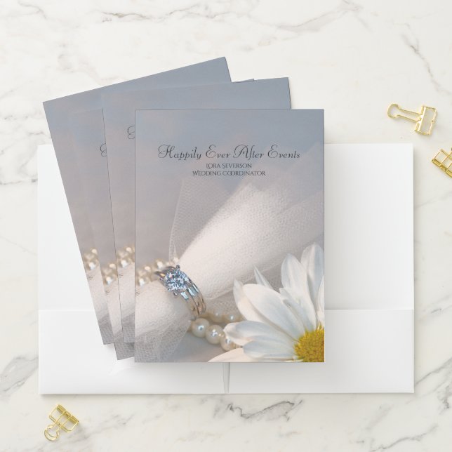 White Daisy Elegance Wedding Planner Business Pocket Folder (In Situ)