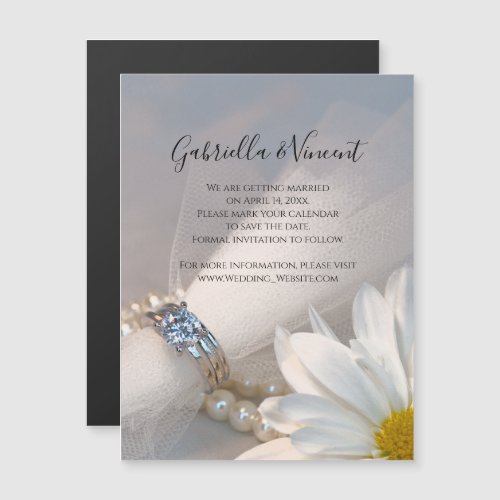 White Daisy Elegance Wedding Save the Date Magnetic Invitation