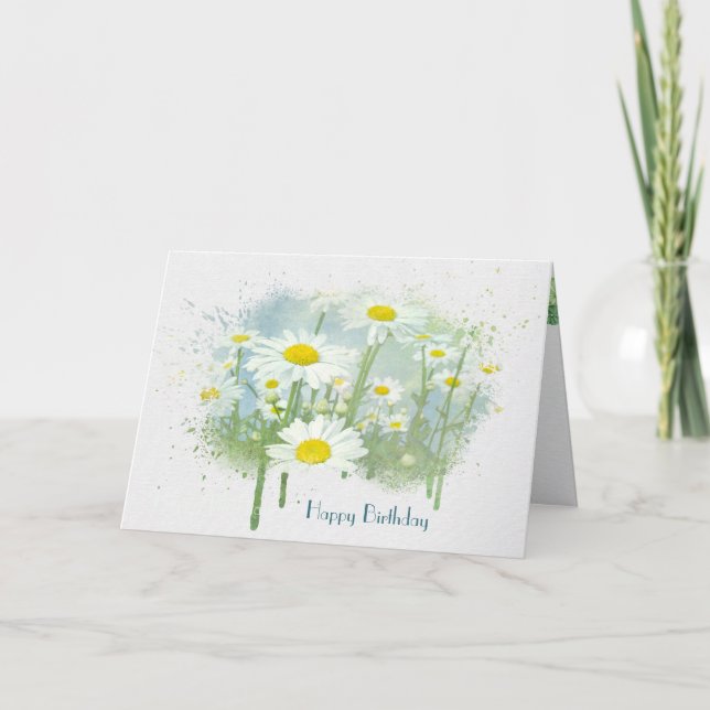 White Daisy Field Birthday Card (Front)