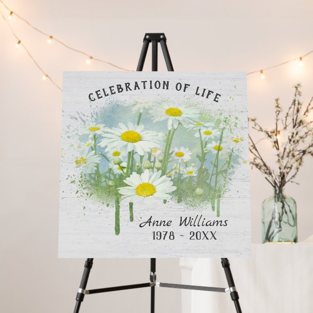 White Daisy Field Memorial Service Foam Board (In Situ (Stand))