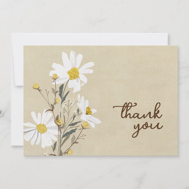 White Daisy Flat Thank You Card (Front)