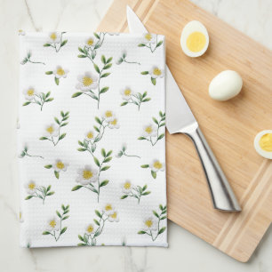 White Daisy Floral Kitchen Towel