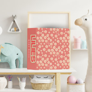 White Daisy Floral Pattern Custom Name 3 Ring Binder