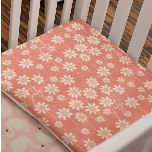 White Daisy Floral Pattern Custom Name  Baby Blanket (Creator Uploaded)
