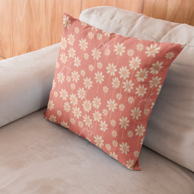 White Daisy Floral Pattern Custom Name  Throw Pillow (Creator Uploaded)