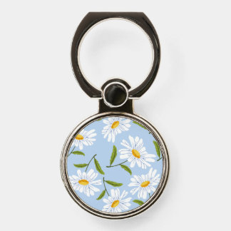 White Daisy Floral Pattern Light Blue Background Phone Ring Stand