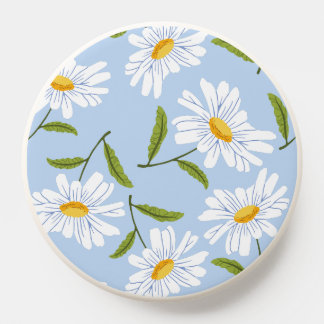 White Daisy Floral Pattern Light Blue Background PopSocket
