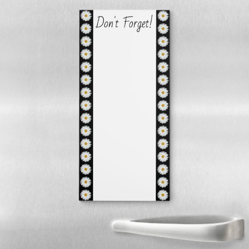 White Daisy Floral Pattern on Black Border Magnetic Notepad