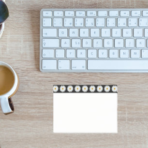 White Daisy Floral Pattern on Black Border Post-it Notes