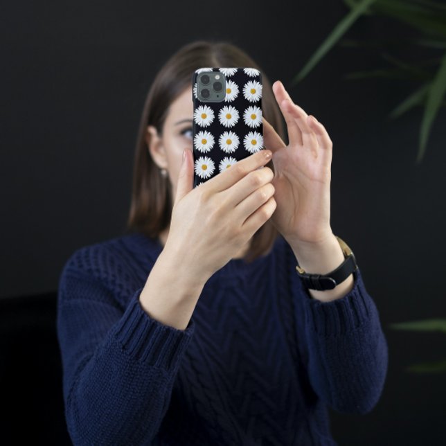 White Daisy Floral Pattern on Black Case-Mate iPhone Case (In Situ)