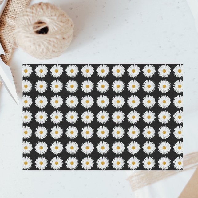 White Daisy Floral Pattern on Black Tissue Paper (In Situ)
