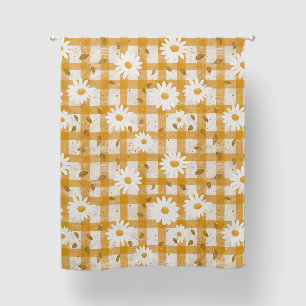 White Daisy Floral Pattern on Yellow Gingham (2) Blackout Curtains
