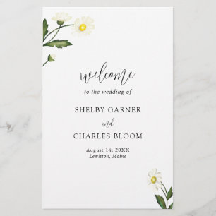 White Daisy Floral Rustic Budget Wedding Program Flyer