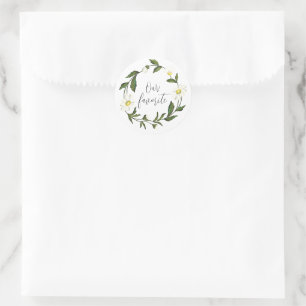 White Daisy Floral Rustic Wedding Classic Round Sticker