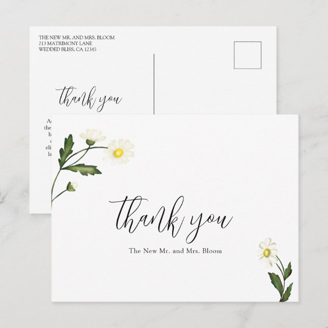 White Daisy Floral Rustic Wedding Thank You Postcard (Front/Back)