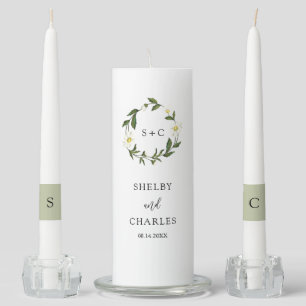 White Daisy Floral Rustic Wedding Unity Candle Set