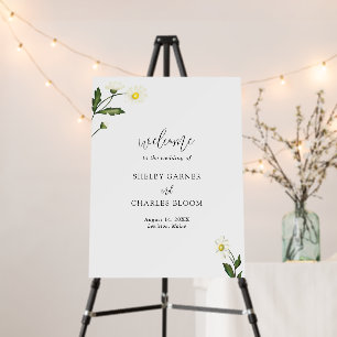 White Daisy Floral Rustic Wedding Welcome Sign