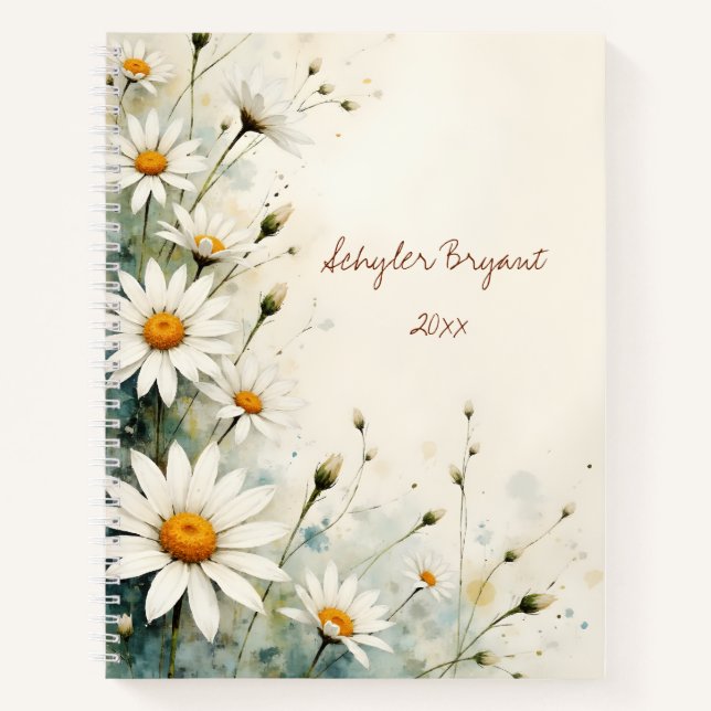 White Daisy Floral Spiral-bound Journal Botanical  (Front)