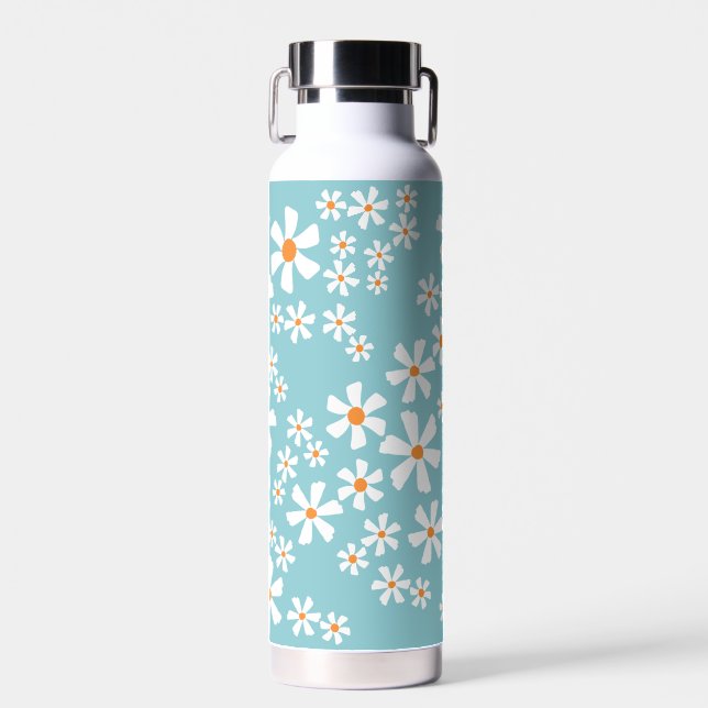 White Daisy Floral Water Bottle (Front)