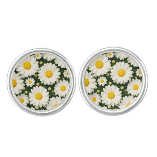 White Daisy Floral Wedding Cufflinks