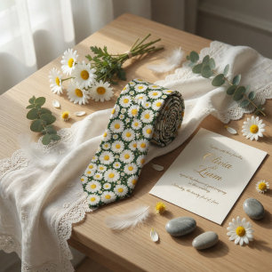 White Daisy Floral Wedding Neck Tie