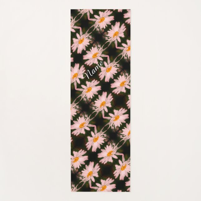 White Daisy Flower Abstract Pattern Personalized Yoga Mat (Front)