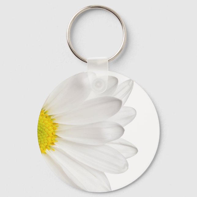 White Daisy Flower Background Customized Daisies Keychain (Front)