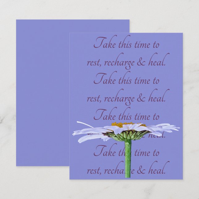 White Daisy Flower Blue Old Mauve Get-Well Card (Front/Back)