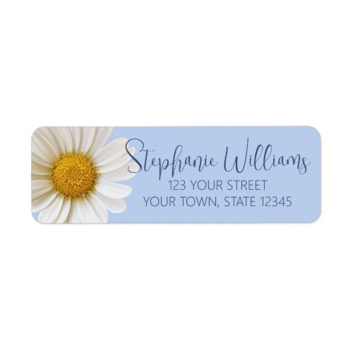 White Daisy Flower Blue Return Address Label