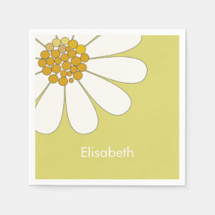 White Daisy Flower Custom Name Birthday  Napkins