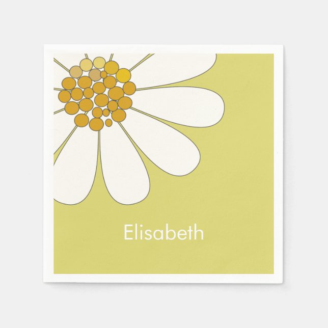 White Daisy Flower Custom Name Birthday  Napkins (Front)