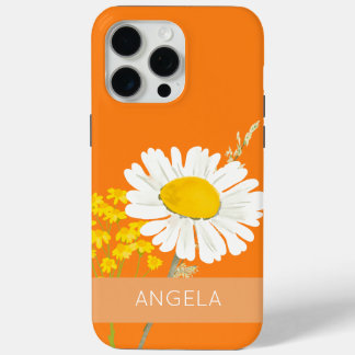 White Daisy Flower Custom Name iPhone 15 Pro Max Case
