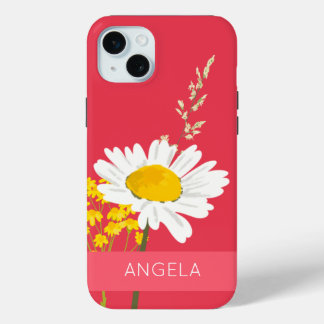 White Daisy Flower Custom Name iPhone 15 Plus Case